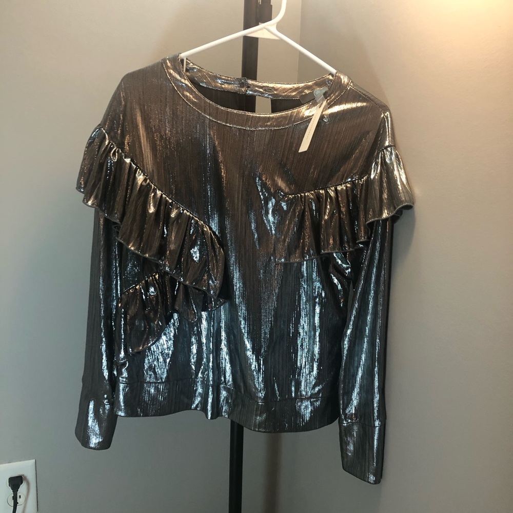 Anthropologie Silver Long Sleeve Top
